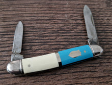 Load image into Gallery viewer, Vintage Small Pocket Folding Pen Knife Blue and Cream Colour , Double Blade
