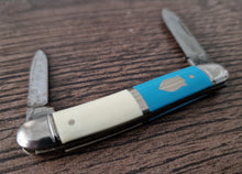 Load image into Gallery viewer, Vintage Small Pocket Folding Pen Knife Blue and Cream Colour , Double Blade
