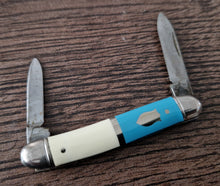 Load image into Gallery viewer, Vintage Small Pocket Folding Pen Knife Blue and Cream Colour , Double Blade
