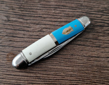 Load image into Gallery viewer, Vintage Small Pocket Folding Pen Knife Blue and Cream Colour , Double Blade
