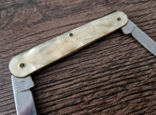 Load image into Gallery viewer, Vintage double blade pocket knife, Lucite Plastic Handle, Cream Colour, Steel Blade , Staples Matress
