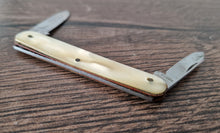 Load image into Gallery viewer, Vintage double blade pocket knife, Lucite Plastic Handle, Cream Colour, Steel Blade , Staples Matress
