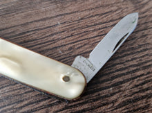 Load image into Gallery viewer, Vintage double blade pocket knife, Lucite Plastic Handle, Cream Colour, Steel Blade , Staples Matress
