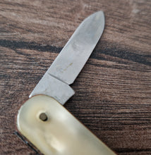 Load image into Gallery viewer, Vintage double blade pocket knife, Lucite Plastic Handle, Cream Colour, Steel Blade , Staples Matress
