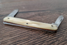 Load image into Gallery viewer, Vintage double blade pocket knife, Lucite Plastic Handle, Cream Colour, Steel Blade , Staples Matress
