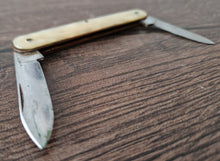 Load image into Gallery viewer, Vintage double blade pocket knife, Lucite Plastic Handle, Cream Colour, Steel Blade , Staples Matress
