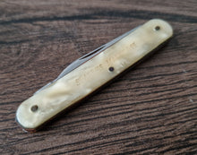 Load image into Gallery viewer, Vintage double blade pocket knife, Lucite Plastic Handle, Cream Colour, Steel Blade , Staples Matress
