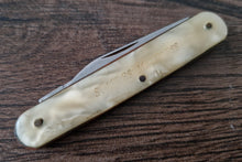 Load image into Gallery viewer, Vintage double blade pocket knife, Lucite Plastic Handle, Cream Colour, Steel Blade , Staples Matress
