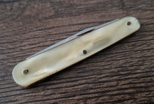 Load image into Gallery viewer, Vintage double blade pocket knife, Lucite Plastic Handle, Cream Colour, Steel Blade , Staples Matress
