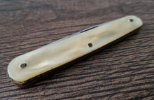 Load image into Gallery viewer, Vintage double blade pocket knife, Lucite Plastic Handle, Cream Colour, Steel Blade , Staples Matress
