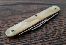 Load image into Gallery viewer, Vintage double blade pocket knife, Lucite Plastic Handle, Cream Colour, Steel Blade , Staples Matress
