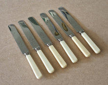 Load image into Gallery viewer, Set of Six Shefield Stainless Steel Dinner Knives 23.5cm long Faux Bone Handle
