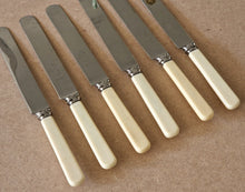 Load image into Gallery viewer, Set of Six Shefield Stainless Steel Dinner Knives 23.5cm long Faux Bone Handle
