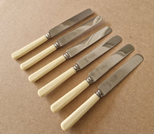 Load image into Gallery viewer, Set of Six Vintage R Bond &amp; Co Northgate Darlington Faux Bone Handled Knives 20.5cm long
