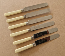 Load image into Gallery viewer, Set of Six Vintage R Bond &amp; Co Northgate Darlington Faux Bone Handled Knives 20.5cm long
