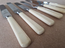 Load image into Gallery viewer, Set of Six Vintage R Bond &amp; Co Northgate Darlington Faux Bone Handled Knives 20.5cm long
