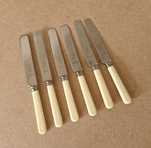 Load image into Gallery viewer, Set of Six Vintage R Bond &amp; Co Northgate Darlington Faux Bone Handled Knives 20.5cm long
