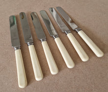 Load image into Gallery viewer, Set of Six Vintage R Bond &amp; Co Northgate Darlington Faux Bone Handled Knives 20.5cm long
