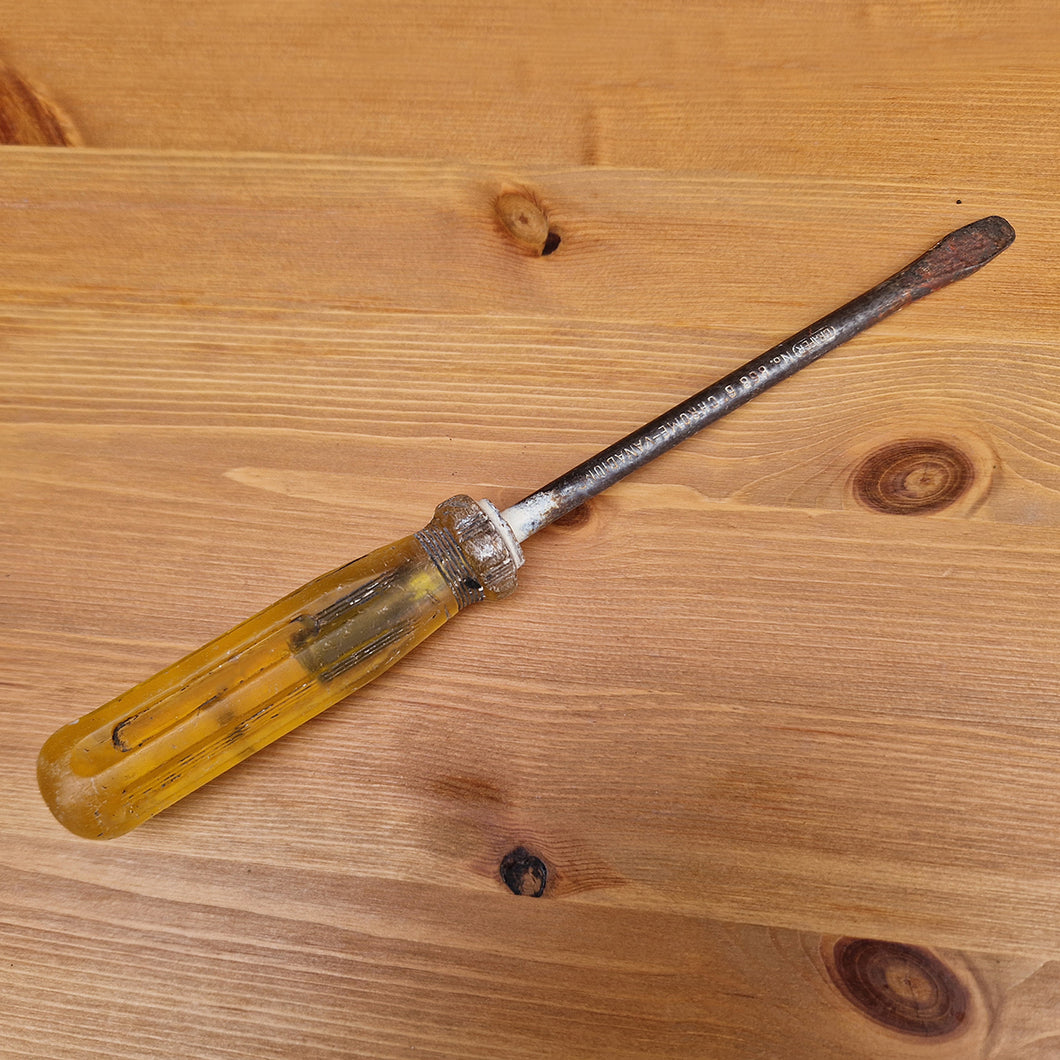 Vintage Draper 868 screwdriver Hand Tool Amber plastic handle 6