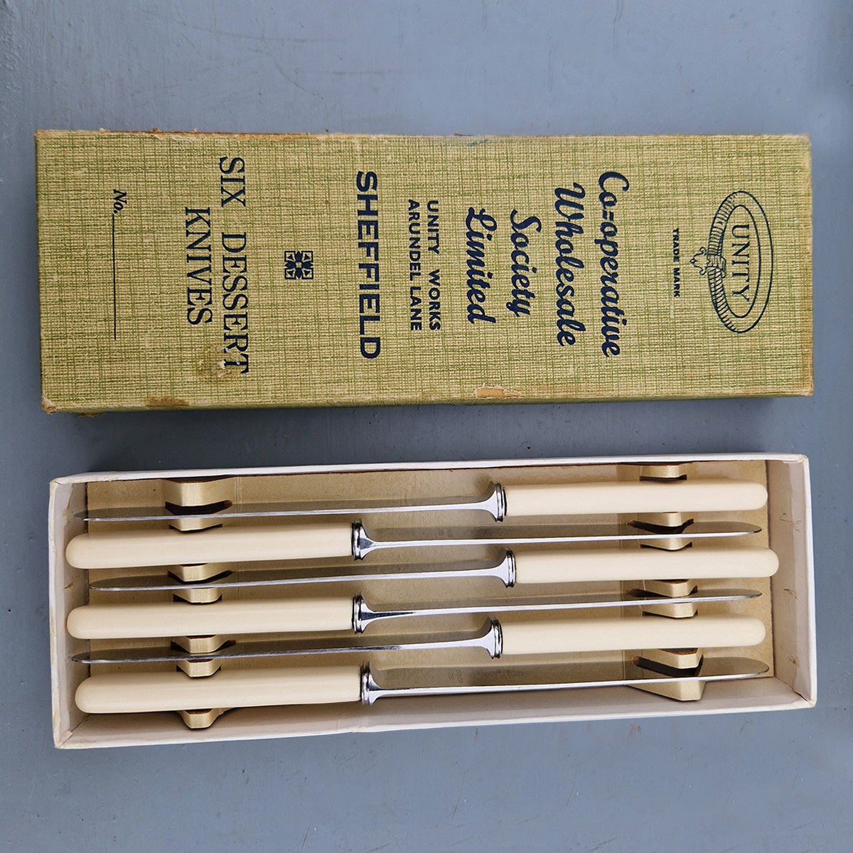 Dessert Knives - Boxed Set of 6 - CWS Unity Brand-Sheffield Stainless-Vintage