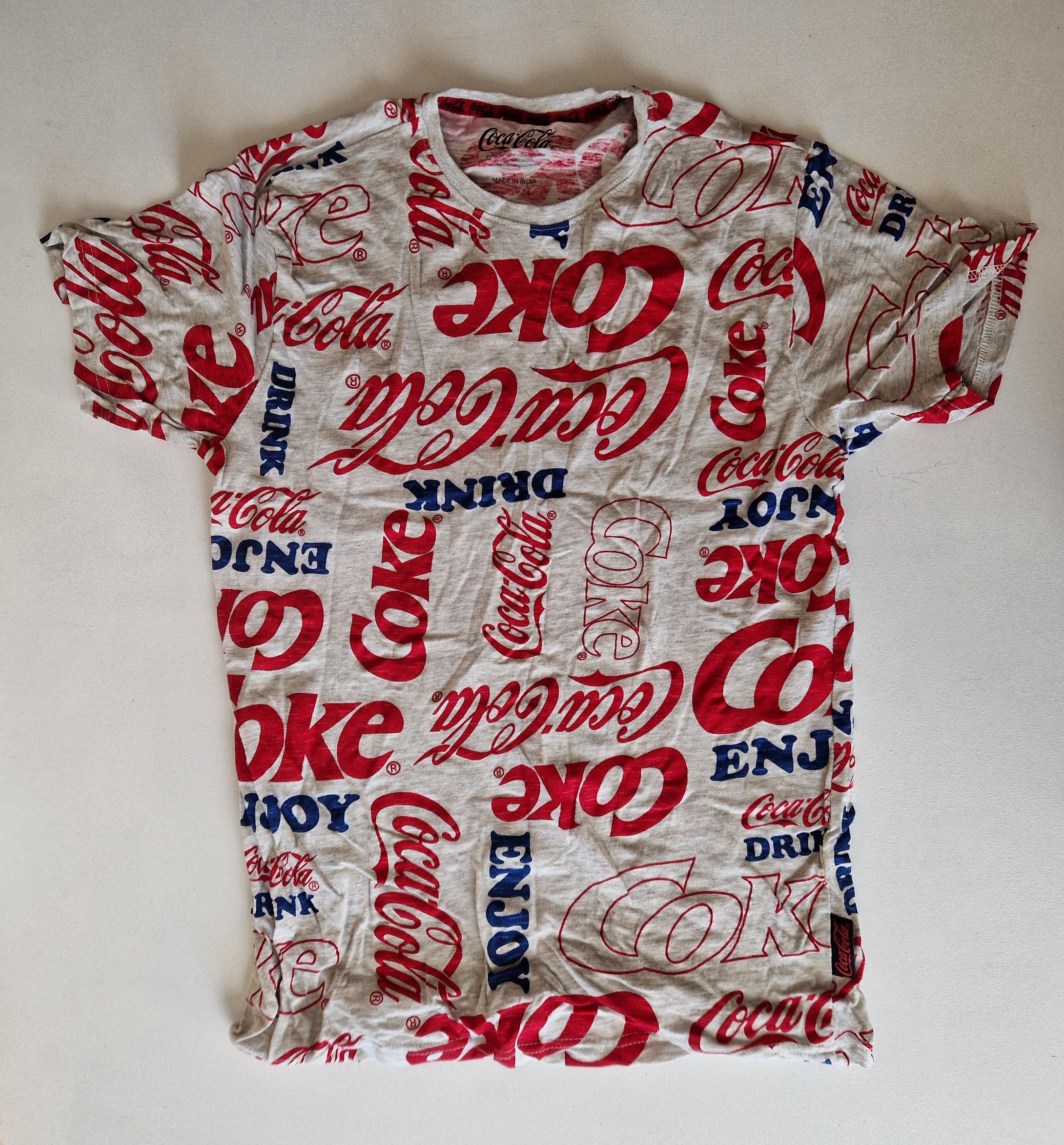 Coca Cola Grey Red and Blue T Shirt UK Size S (Small)