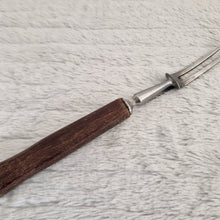 Load image into Gallery viewer, Antique steel meat fork with wooden handle and steel cuff
