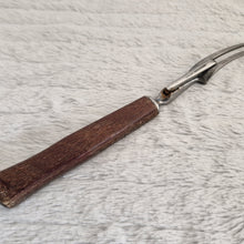 Load image into Gallery viewer, Antique steel meat fork with wooden handle and steel cuff
