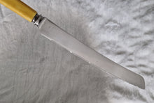 Load image into Gallery viewer, Fine vintage bread or carving knife with cream colour resin handle, Stainless Steel , Made In Sheffield England, 31.5cm long
