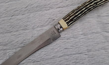Load image into Gallery viewer, Vintage Ross Stainless Steel Foreign Knife HOLLOW GROUND Bakelite Faux Horn Handle, 24cm long
