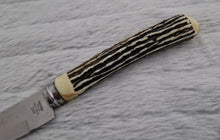 Load image into Gallery viewer, Vintage Ross Stainless Steel Foreign Knife HOLLOW GROUND Bakelite Faux Horn Handle, 24cm long
