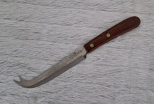 Load image into Gallery viewer, A vintage Prestige brand cheese knife. Hollow Ground, Vanadium Stainless Steel with a riveted wooden handle, Made In England, 19.5cm long

