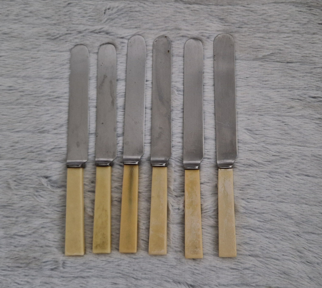 Set of Six Shefield Random Stainless Steel Dinner Knives Faux Bone Handle