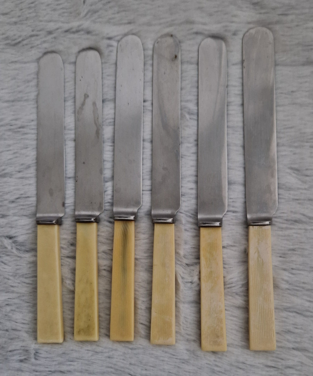 Set of Six Shefield Random Stainless Steel Dinner Knives Faux Bone Han ...