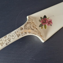 Load image into Gallery viewer, Vintage cake pastry server porcelain gilded floral Made in England elegant 1950s baking farmhouse country kitchen special occasion celebrate
