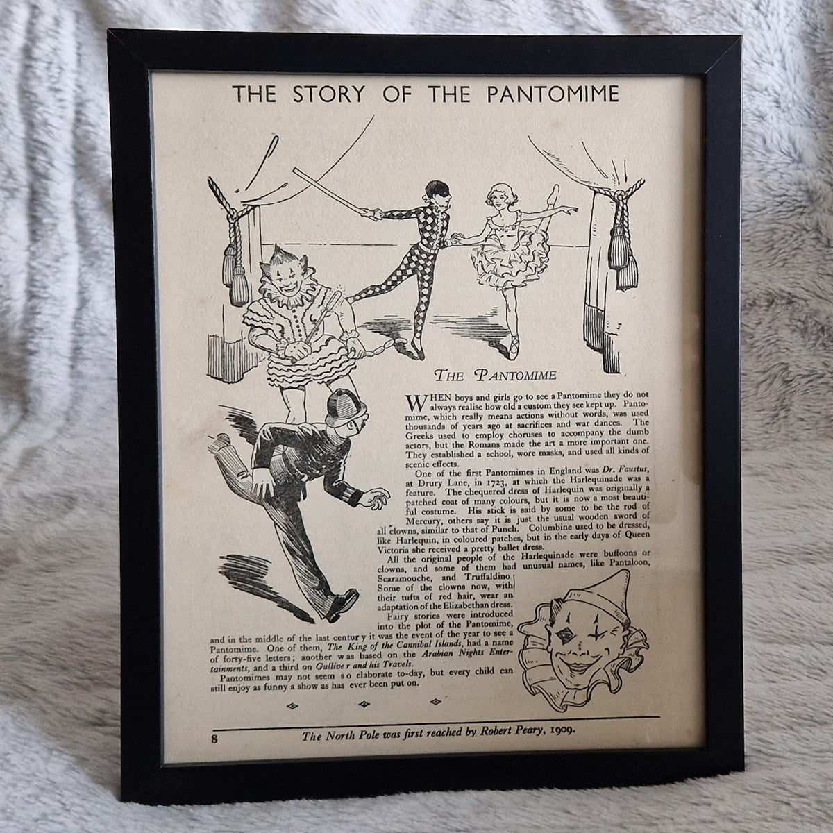 The Story Of The Pantomime Vintage Book Plate Picture Illustration Print In Black Frame