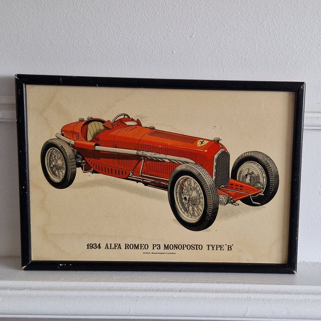 Genuine Vintage Print of 1934 Alfa Romeo racing car in a Black Picture Frame automobilia collectibles