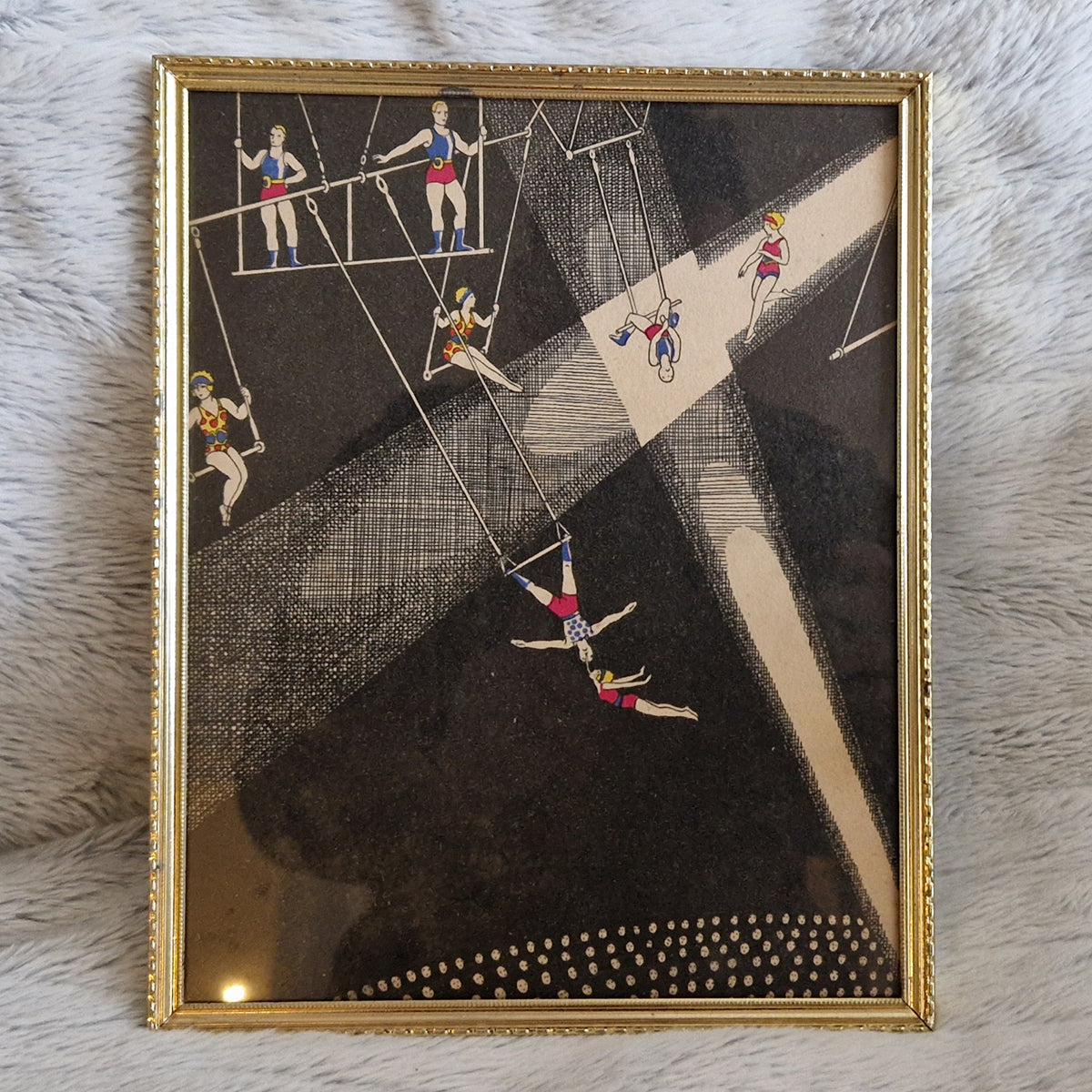 Picture Frame Wall Hanging Acrobat Circus Performers – Framed Genuine Vintage Book Plate (1935)