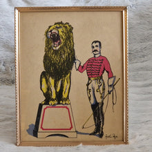 Load image into Gallery viewer, Picture Frame Wall Hanging Circus Performer with a Lion – Framed Genuine Vintage Book Plate (1935)
