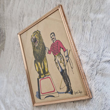 Load image into Gallery viewer, Picture Frame Wall Hanging Circus Performer with a Lion – Framed Genuine Vintage Book Plate (1935)
