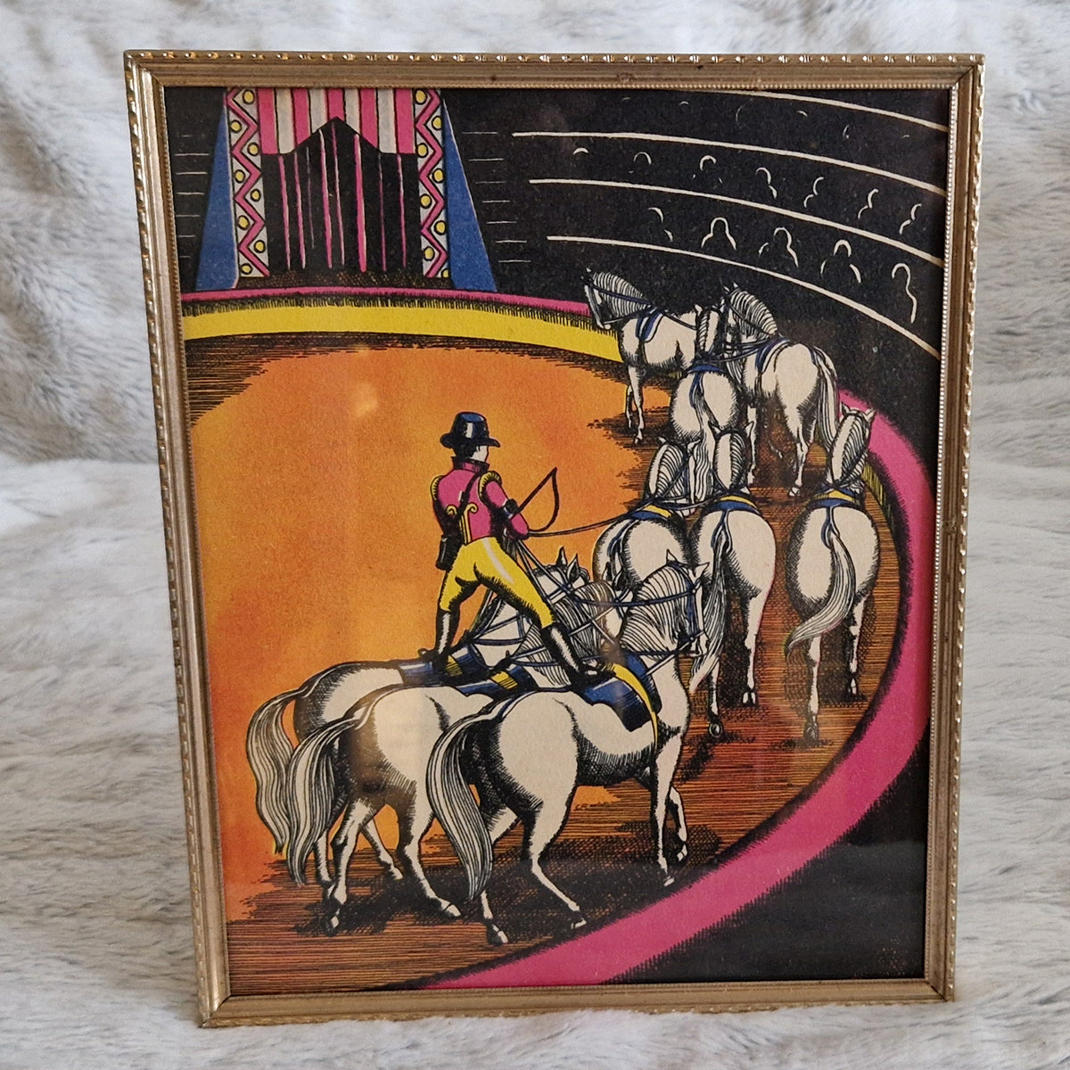 Circus Jockey Equestrian Performer with Horses – Framed Genuine Vintage Book Plate (1935)