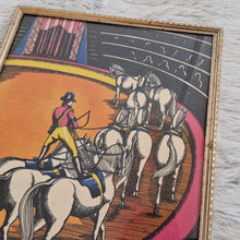 Load image into Gallery viewer, Circus Jockey Equestrian Performer with Horses – Framed Genuine Vintage Book Plate (1935)
