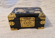 Load image into Gallery viewer, Chinese Lacquer jewellery box with Mother of Pearl Inlay &amp; Brass embellishments 1950s
