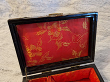 Load image into Gallery viewer, Chinese Lacquer jewellery box with Mother of Pearl Inlay &amp; Brass embellishments 1950s
