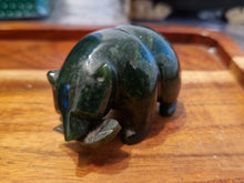 Load image into Gallery viewer, Canadian Nephrite Jade Carving, Bear with Rhodonite Fish
