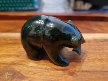 Load image into Gallery viewer, Canadian Nephrite Jade Carving, Bear with Rhodonite Fish
