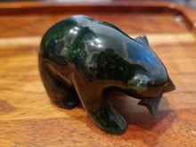 Load image into Gallery viewer, Canadian Nephrite Jade Carving, Bear with Rhodonite Fish
