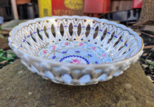 Load image into Gallery viewer, Beautiful porcelain pierced chintzy dish made by past times 1980s , Lattice Bowl - Beautiful Colours
