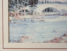 Load image into Gallery viewer, Vintage Print In Wooden Frame: Landscape Watercolour Painting Of Bridge, Trees, Rocks, Water &amp; Mount
