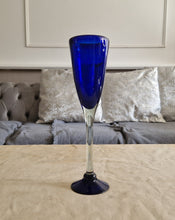 Load image into Gallery viewer, Handblown Tall art glass vase, bud vase, or tall blue flute, in cobalt or royal blue and tiny bubble
