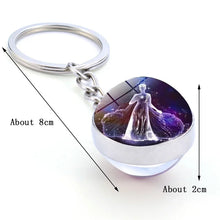 Load image into Gallery viewer, 12 Constellation Key Chain Luminous Double Sided Glass Ball Pendant 12 Zodiac Key Chain Fashion Birthday Gift for Men and Women
